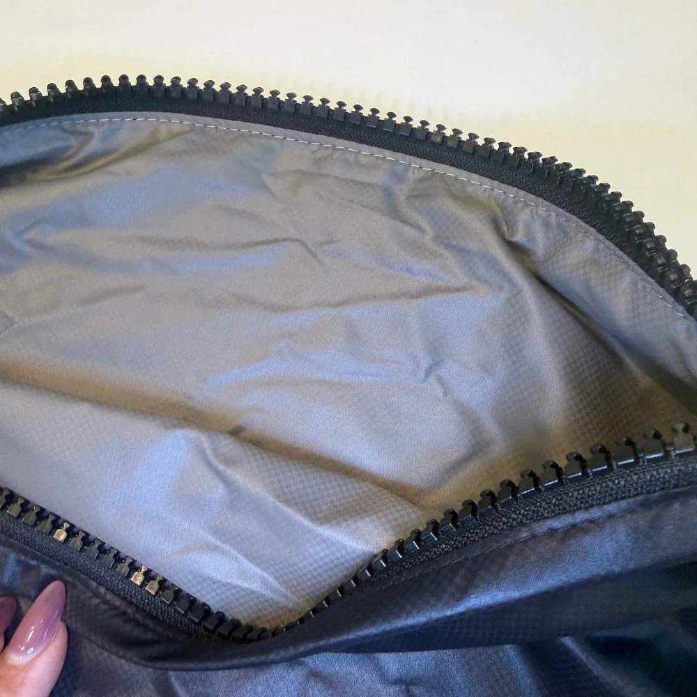 MZ Wallace Black Nylon Zipper Pouch Organizer Bag with Leather Logo Patch Large